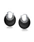 Фото #3 товара Black Natural Onyx Round Half Crescent Hoop Earrings For Women Oxidized Milgrain Caviar Bead Sterling Silver