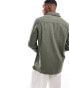 Threadbare long sleeve linen slub shirt with utlity pockets in khaki