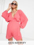 Фото #1 товара ASOS DESIGN Maternity floaty plunge crinkle playsuit in blush