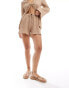 4th & Reckless lanai crinkle drawstring beach short co-ord in beige