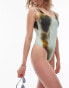 Фото #1 товара Topshop scoop cut out back swimsuit in radioactive print