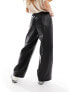 Фото #7 товара Stradivarius Petite faux leather wide leg jogger in black