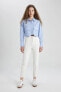 Фото #2 товара Mary Vintage Straight Fit Yüksek Bel Bilek Boy Beyaz Jean Pantolon C1318ax24sm