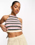 Фото #1 товара Vero Moda crochet halterneck top in navy and pink stripe