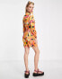 Topshop knot front mini dress in floral abstract print