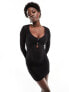 Фото #1 товара Cotton:On textured long sleeve button front mini dress in black