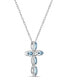 Фото #2 товара Macy's sterling Silver Simple 1 3/4 (ct. t. w.) Genuine Swiss Blue Topaz and White Topaz Marquise Bezel Set Cross Pendant Necklace