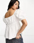 COLLUSION square neck puff sleeve crop blouse in white