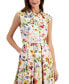Фото #4 товара Women's Floral Printed Linen-Blend Belted Fit & Flare Midi Dress