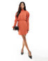 Pretty Lavish high neck chiffon mini dress in terracotta