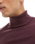 ASOS DESIGN long sleeve muscle fit roll neck with rib detail in burgundy