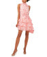 Women's Floral Smocked Sleeveless Mock Neck Tiered Mini Dress