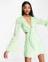 Фото #2 товара ASOS DESIGN tie front satin mini dress with flared sleeve and cut out side