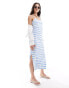 Pieces ribbed cami maxi dress in blue stripe