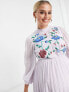 ASOS DESIGN Maternity high neck pleated long sleeve skater midi dress with embroidery in lilac