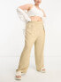 River Island Plus wide leg tailored dad trouser co-ord in beige