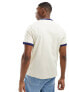 Farah cotton ringer detail t-shirt in off white