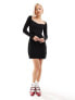 Фото #3 товара Monki long sleeve mini dress with lace details in black