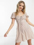 Wednesday's Girl milkmaid mini dress in brown stripe