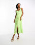 Фото #1 товара Whistles faint checkerboard print button up midi dress in light green