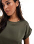 Vila satin front t-shirt with turn up sleeve in dusty olive