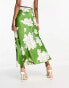 ASOS DESIGN satin bias maxi skirt in graphic green floral print