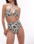 Topshop high waist high leg bikini bottoms in khaki daisy print