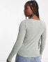 New Look ribbed scoop neck long sleeved top in khaki