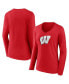 ფოტო #1 პროდუქტის Women's Red Wisconsin Badgers Evergreen Logo Long Sleeve V-Neck T-shirt
