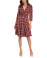 Women's Plaid Collared V-Neck 3/4-Sleeve Dress