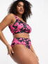 Reclaimed Vintage PLUS high waist bikini bottom in pop pink floral print