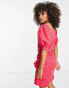 Фото #2 товара Vero Moda short sleeve puff shoulder square neck mini dress in pink rose print