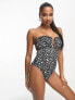 Фото #4 товара ASOS DESIGN Petite bandeau frill swimsuit in mono spot print