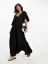 ASOS DESIGN wrap flutter sleeve midi dress with pleat skirt in black