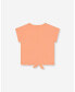 Girl Organic Cotton Top With Print And Knot Salmon Orange - Toddler|Child