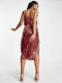 ASOS DESIGN shard detail midi dress with sheer waist detail in pink
