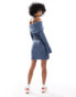 Фото #8 товара COLLUSION knitted bardot mini dress in petrol blue