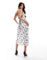 ASOS DESIGN strappy midi dress with contrast corsage in polka dot