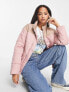 Wednesday's Girl high neck puffer jacket in pink contrast