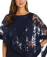 Фото #3 товара Women's Sequinned Floral-Lace-Poncho Gown