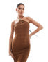 ASOS DESIGN textured halter midi dress with hardware trim in chocolate Коричневый, XS - EU 32-34 - фото #4