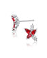 Sterling Silver White Gold Plated Ruby Cubic Zirconia Stud Earrings