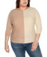 Белый свитер с 3/4 рукавами для женщин Belldini Plus Size Colorblock Dolman Sweater Toasted Coconut Combo, 1X - фото #1