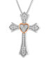 Diamond Cross Pendant Necklace (1/10 ct. t.w.) in Sterling Silver & 14k Rose Gold