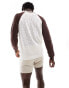 ASOS DESIGN relaxed knitted pointelle button through polo in ecru with brown contrast sleeves