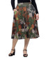 Women's Green Print Elastic Waist Pocket Midi Skirt