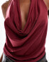 ASOS DESIGN deep cowl halter top in wine