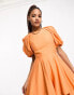 ASOS DESIGN ra-ra playsuit with puff sleeve in bright orange