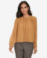 ფოტო #1 პროდუქტის Women's Pleated Long-Sleeve Crewneck Top