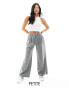 Фото #2 товара Miss Selfridge Petite slouchy wide leg pinstripe trousers with extended tab detail in light grey